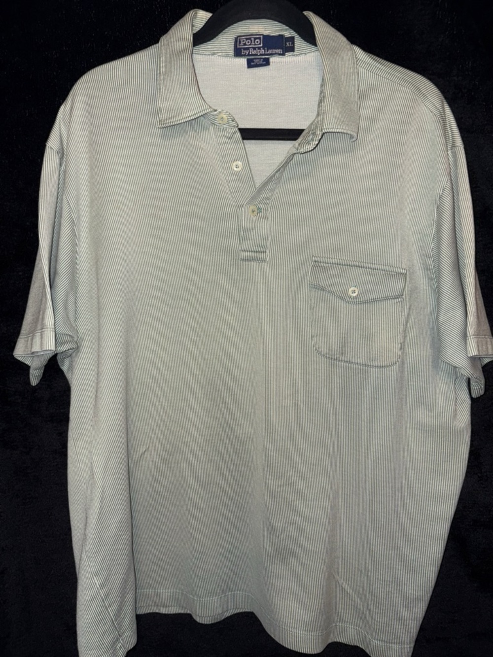 Polo Ralph Lauren Vintage Striped Pocket Polo Shirt XL Sage Green White GUC
